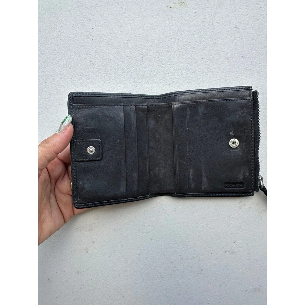 Coach Genuine Soft Leather Card Bills Sleeve Zipper Snap Button Bi-Fold Wallet
